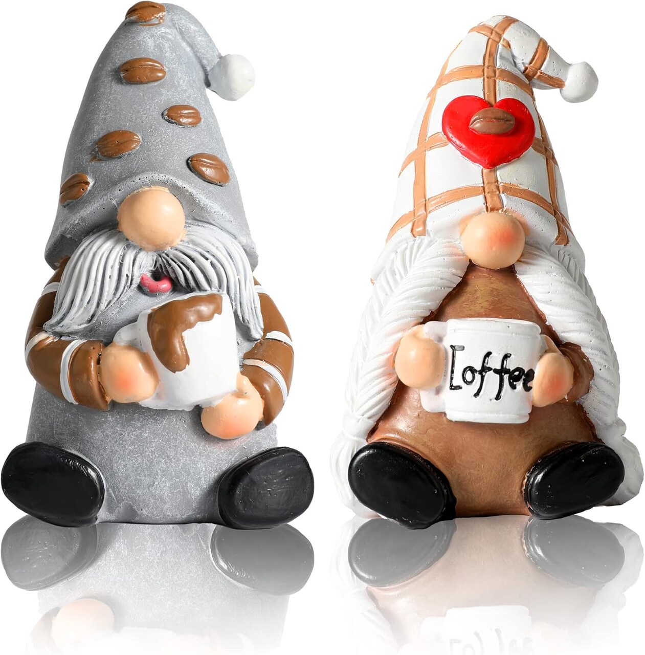 Coffee Gnomes – Set of 2 Resin Swedish Collectible Figurines, 4-inch Couple, Coffee Bar Accessories & Decor for Kitchen, Counter, Valentine’s Day Gift